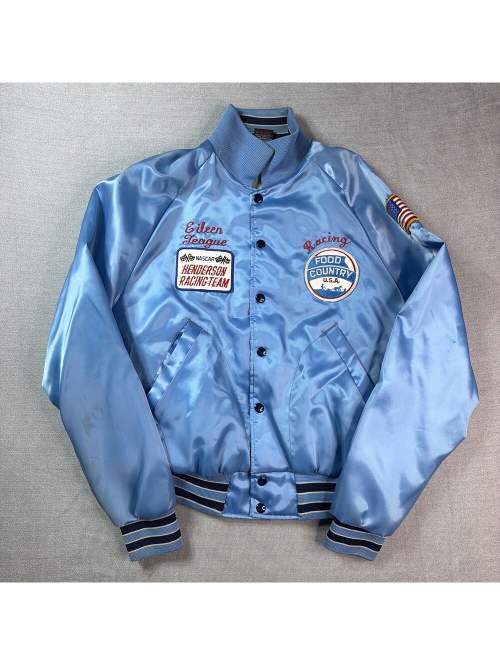 70s NASCAR Busch Series Henderson Racing Food Country Satin Jacket Blue Small